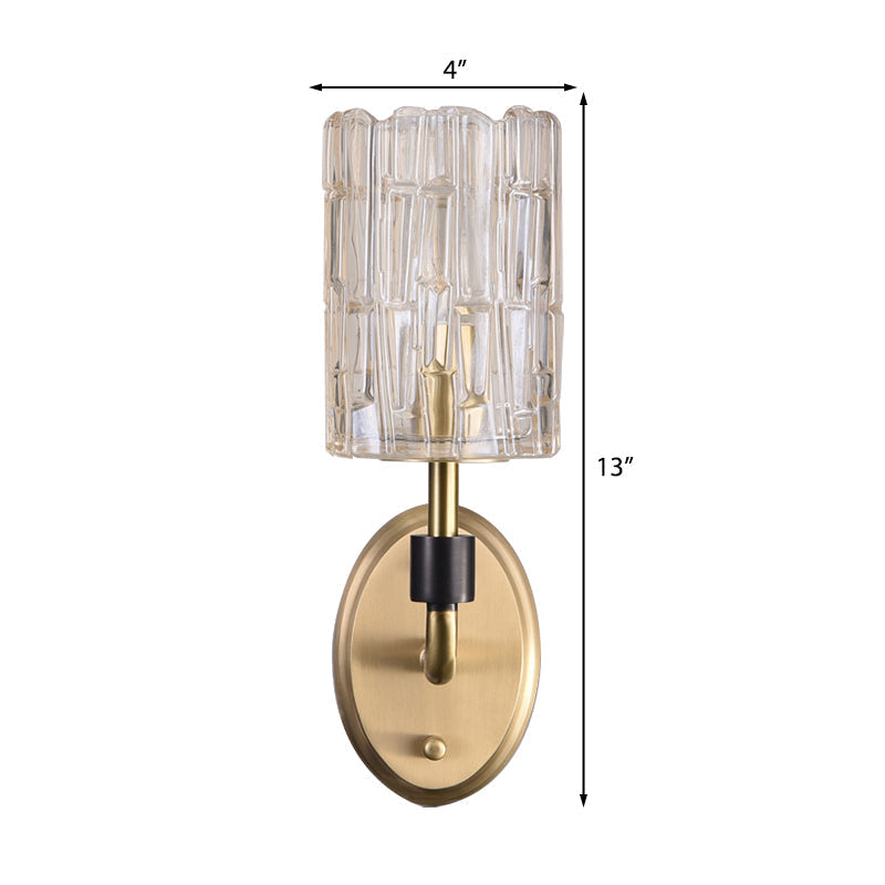 DecorBites™ Brass Bedside Wall Sconce with Clear Crystal Shade - Contemporary Style