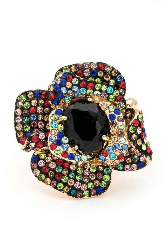 Stretch Ring with Crystal Flower Iconic Design – Stylish Statement Jewelry