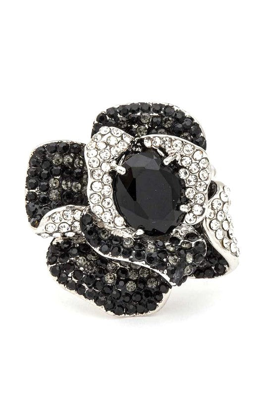 Stretch Ring with Crystal Flower Iconic Design – Stylish Statement Jewelry