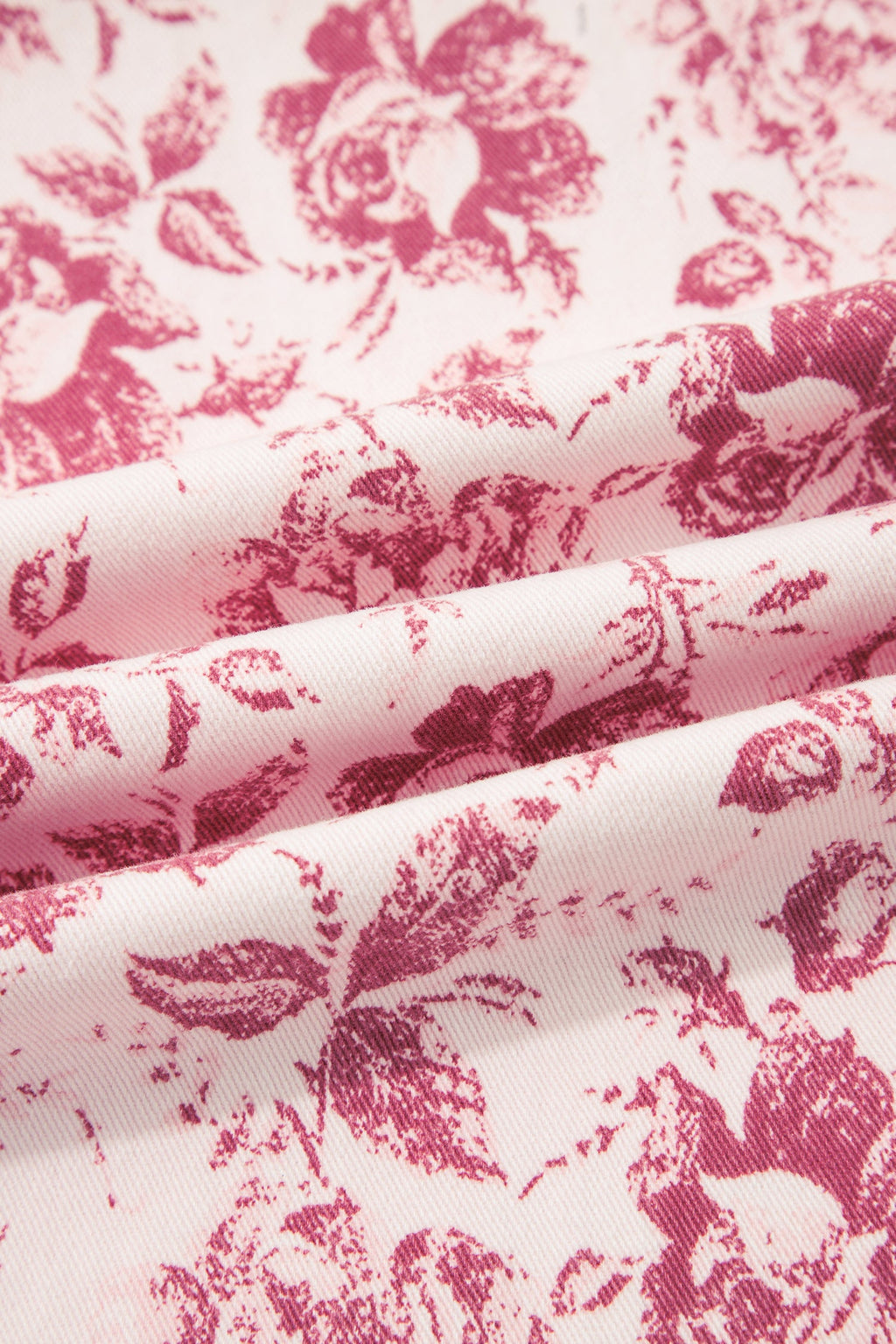 Pink Vintage Floral Print Denim Shift Pants