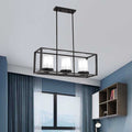 DecorBites™ Traditional Cylinder Glass Island Light with Black Rectangle Frame - 3/6 Lights Dining Room Hanging Fixture