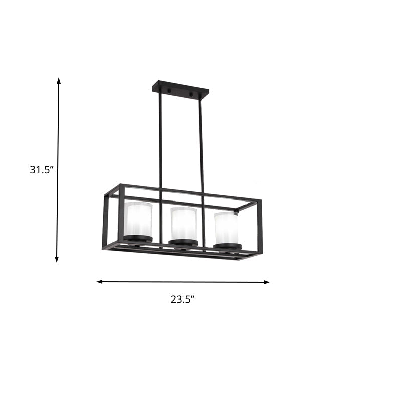 DecorBites™ Traditional Cylinder Glass Island Light with Black Rectangle Frame - 3/6 Lights Dining Room Hanging Fixture