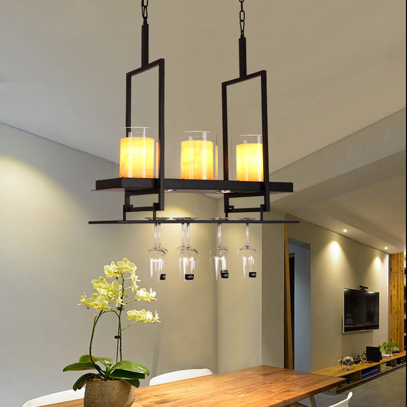 DecorBites™ Traditional Cylinder Glass Island Light with Inner Yellow Marble Shade - 3/5 Lights - Dining Room Ceiling Fixture