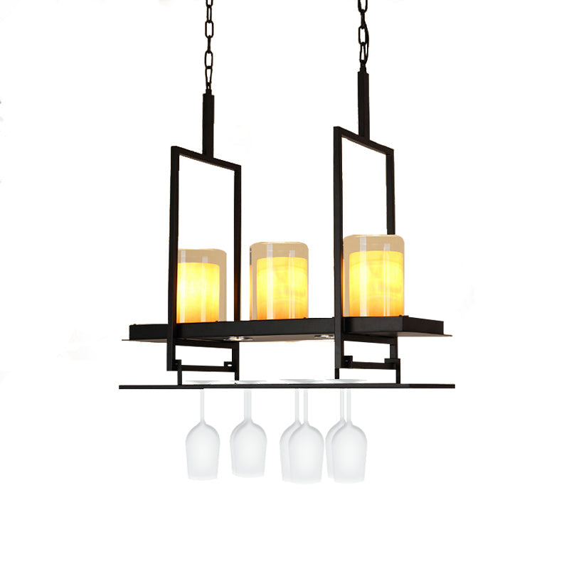 DecorBites™ Traditional Cylinder Glass Island Light with Inner Yellow Marble Shade - 3/5 Lights - Dining Room Ceiling Fixture