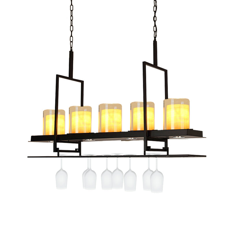 DecorBites™ Traditional Cylinder Glass Island Light with Inner Yellow Marble Shade - 3/5 Lights - Dining Room Ceiling Fixture