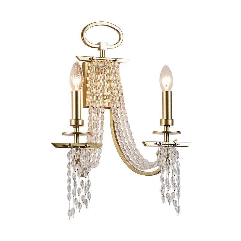 DecorBites™ Modern Gold Metal Candle Wall Sconce with Crystal Tassel - Luxurious 2-Head Wall Light