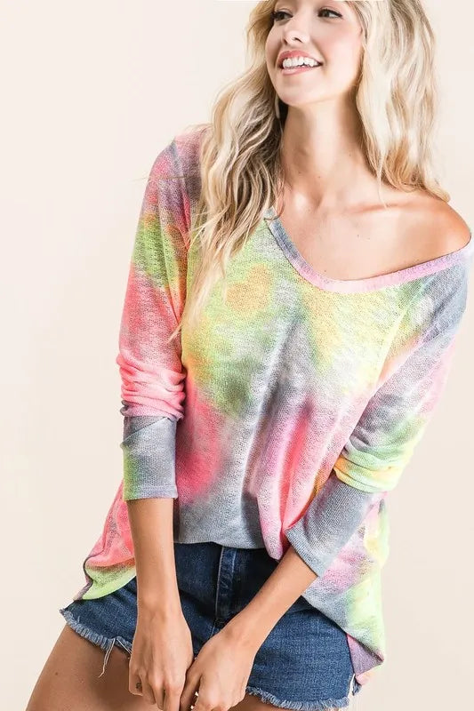 Tie Dye Print Low Gauge Knit Top