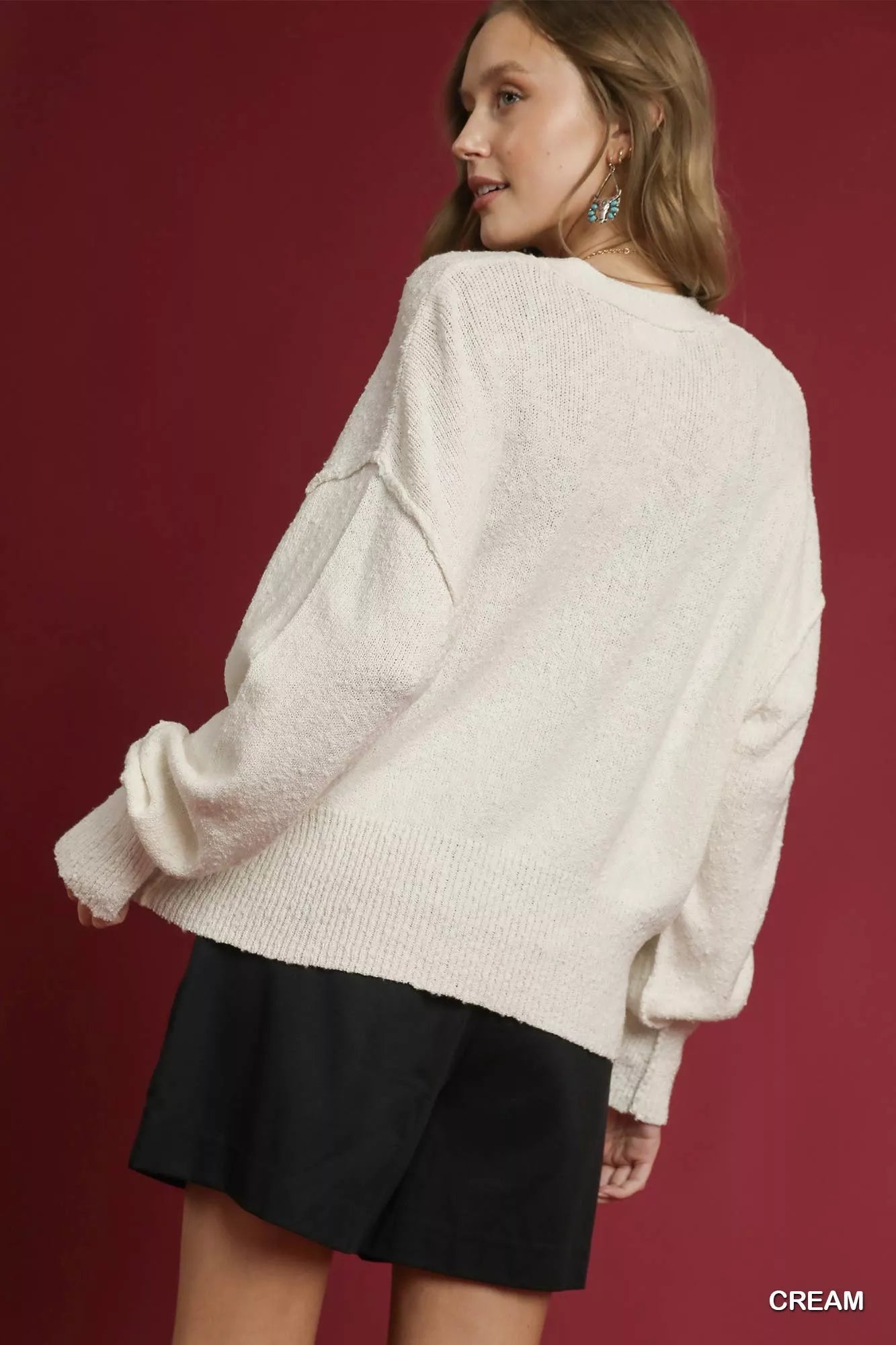 Button-Front V-Neck Knit Cardigan