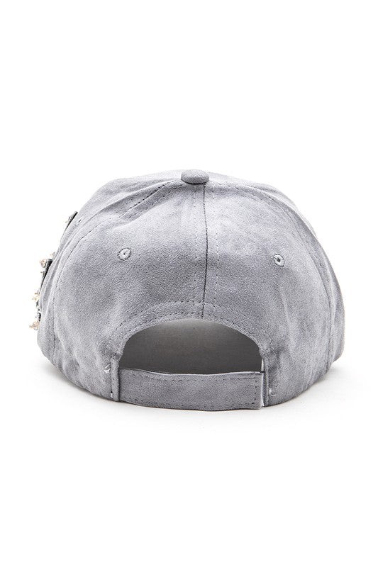 Beaded Flower Suede Fashion Cap