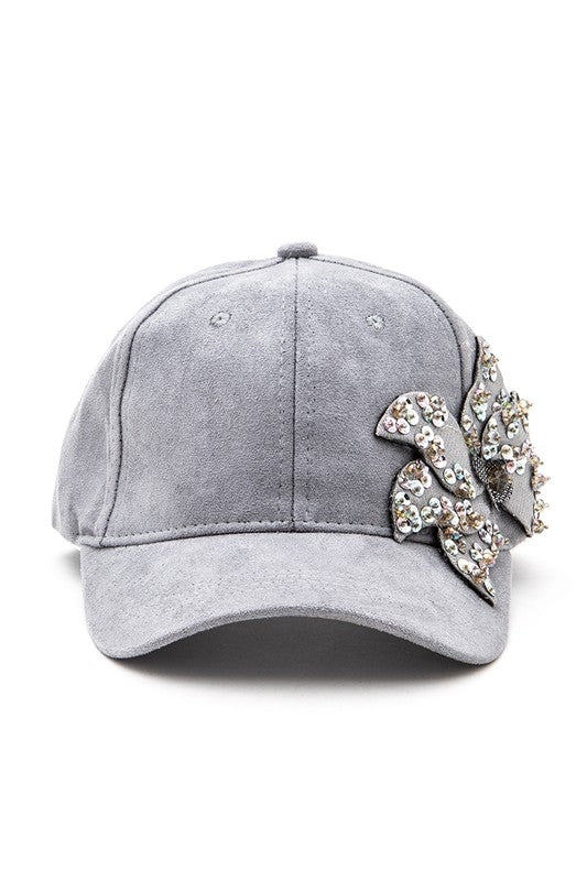Beaded Flower Suede Fashion Cap