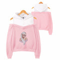 Off-shoulder hooded sweatshirt See size chart under “more details”