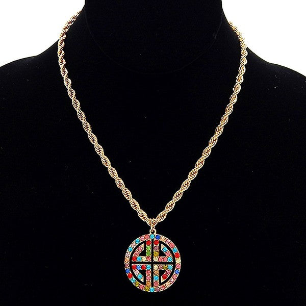 Rhound Greek Key Shape Rhinestone Necklace