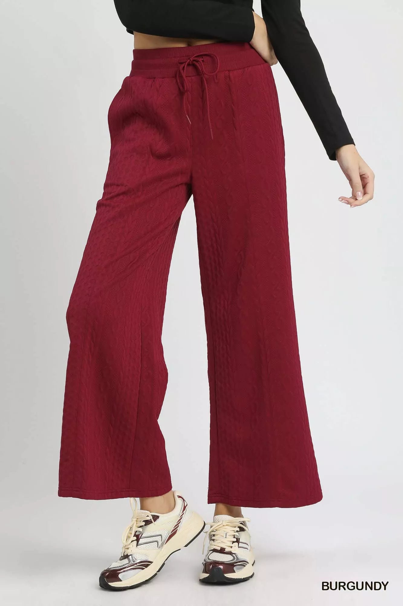 Cable Knit Textured Wide Leg Pants