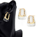 Acetate Stone Fixture Rectangle Hoop Earrings