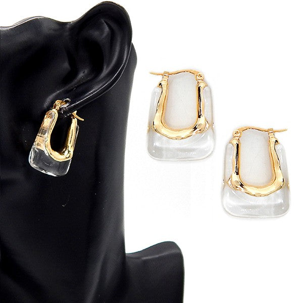 Acetate Stone Fixture Rectangle Hoop Earrings
