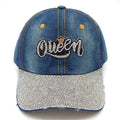 QUEEN Bling Rhinestone Patch Baseball Cap Denim