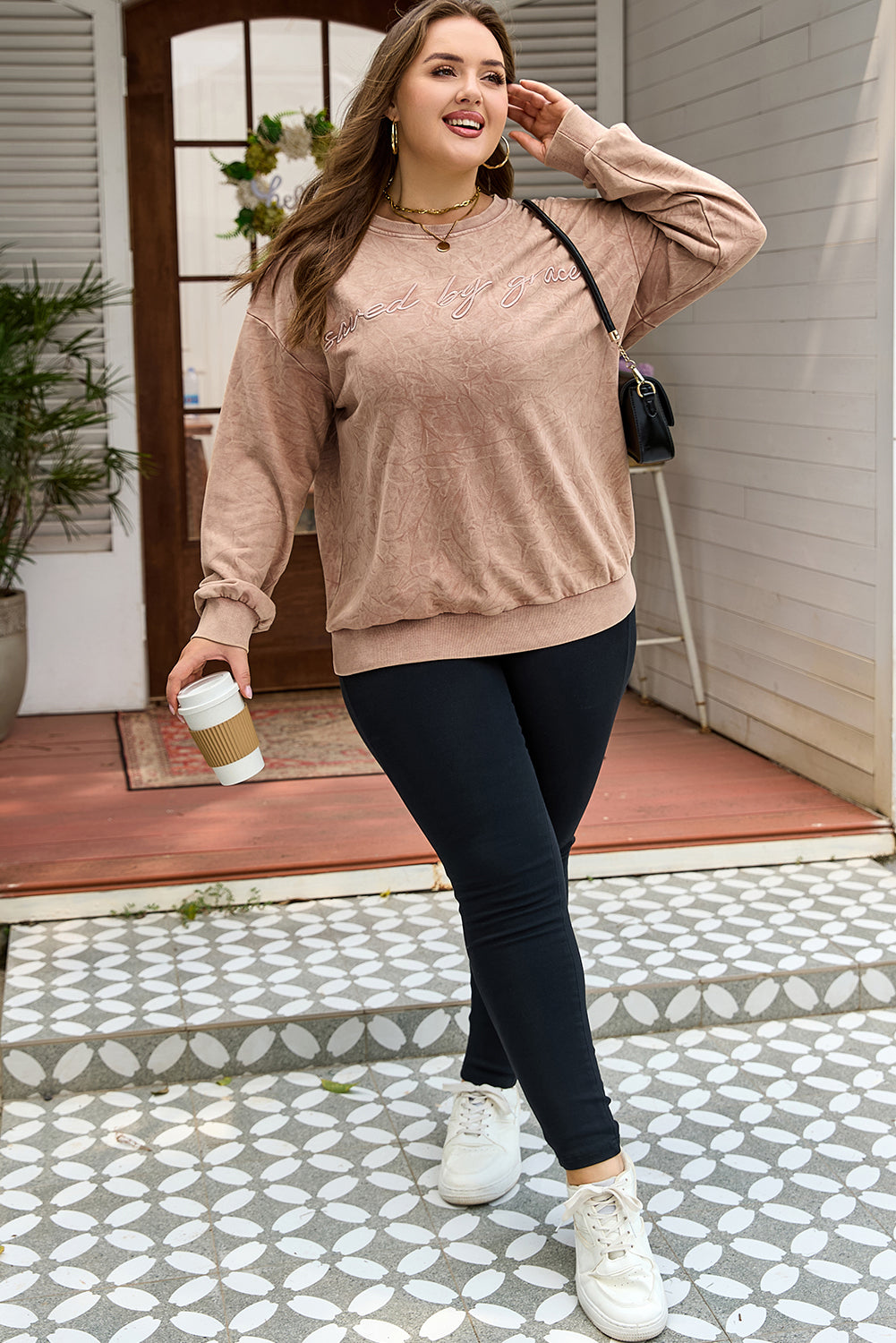 DUNE saved by grace Embroidered Mineral Wash Plus Size Sweatshirt