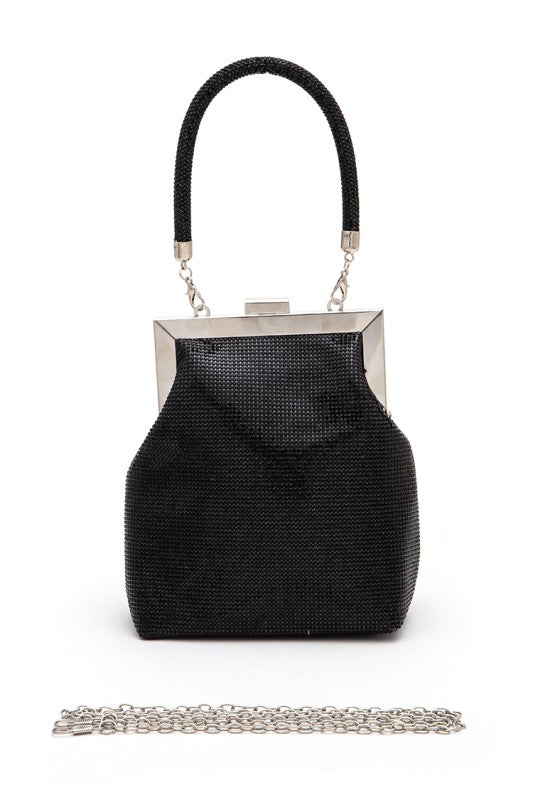 Top Handle Rhinestone Soft Clutch Bag