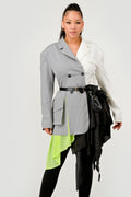 Colorblock Blazer with Layered Skirt Detail See size chart under “more details”