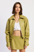 CROPPED JACKET WITH COLLAR AND ZIPPER See size chart under “more details”