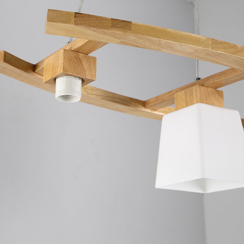 DecorBites™ Ivory Glass Trapezoid Island Lamp - 3-Bulb Minimalist Pendant Light in Wood for Dining Room