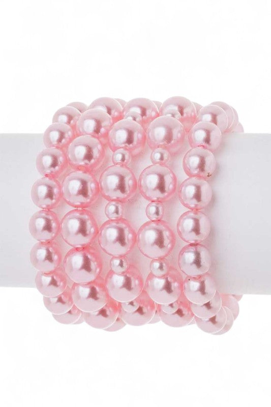 Pearl Stretch Bracelet Set 5 Strands 10MM Layered Chic Jewelry