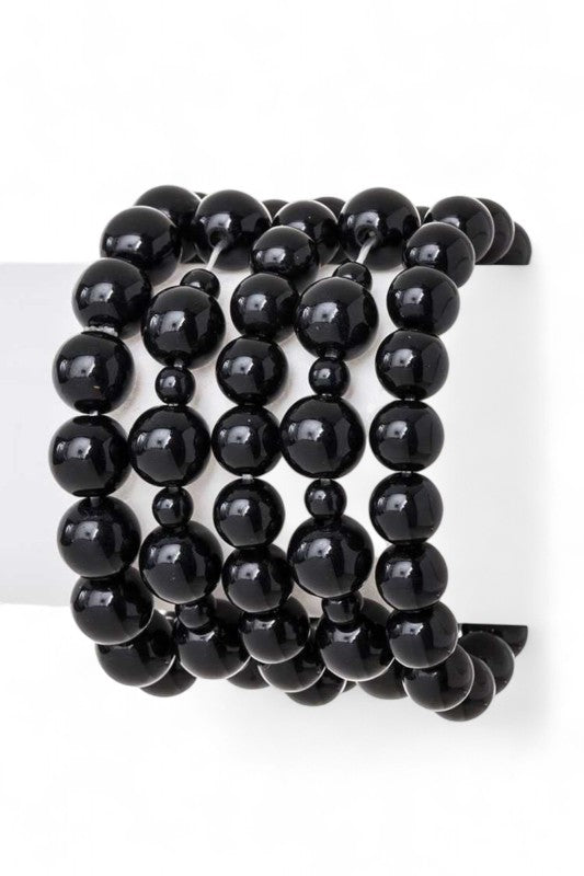 Pearl Stretch Bracelet Set 5 Strands 10MM Layered Chic Jewelry