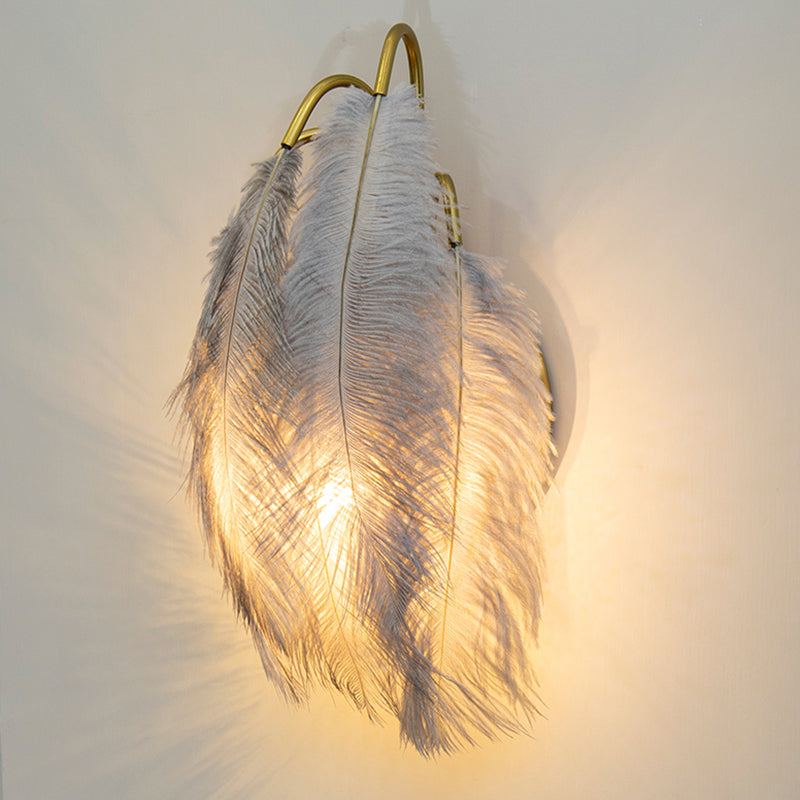 DecorBites™ Modern Metal Wall Sconce with Feather Shade - Bedroom Wall Lighting (2 Lights)