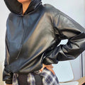 Women's Leather Versatile Round Neck Hoodie See size chart under “more details”