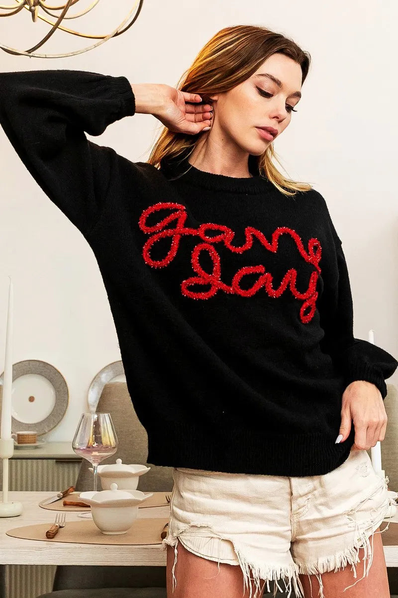 Game Day Metallic Letter Sweater