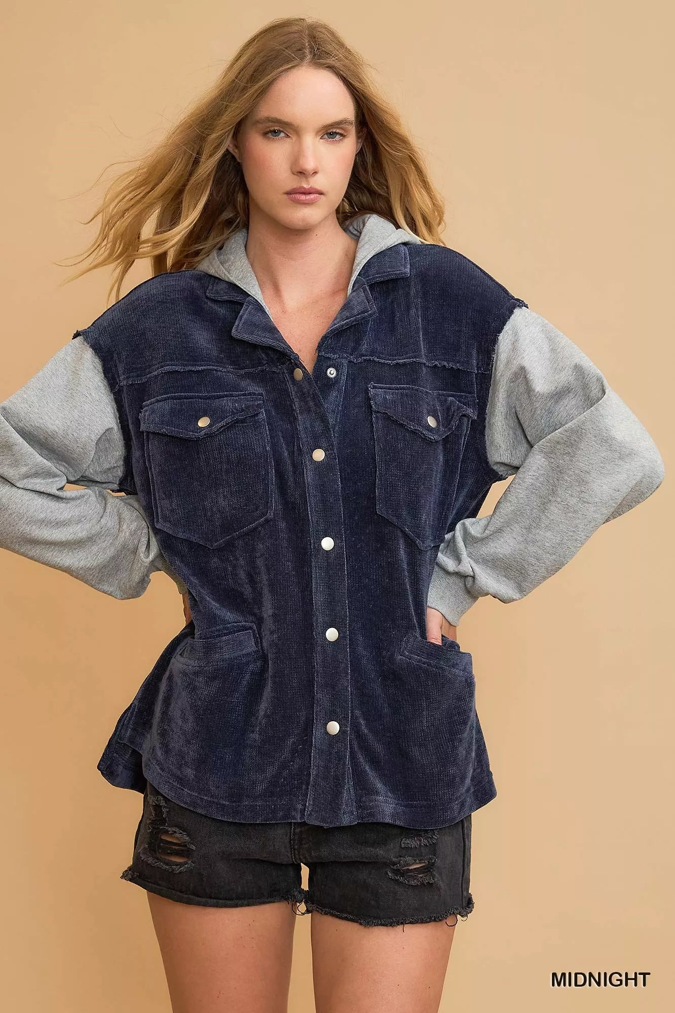 I am a Fashion Junky Contrast Hooded Chenille Jacket
