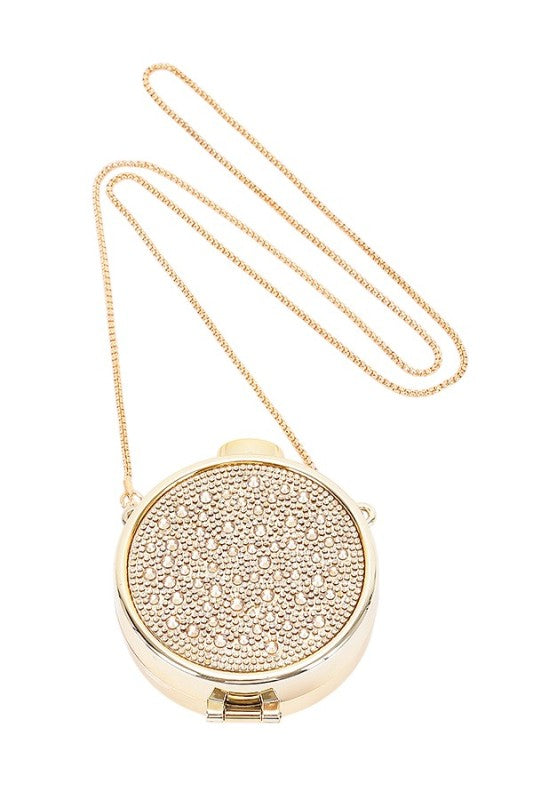 Mini Bejeweled Rhinestone Mirror Swing Bag