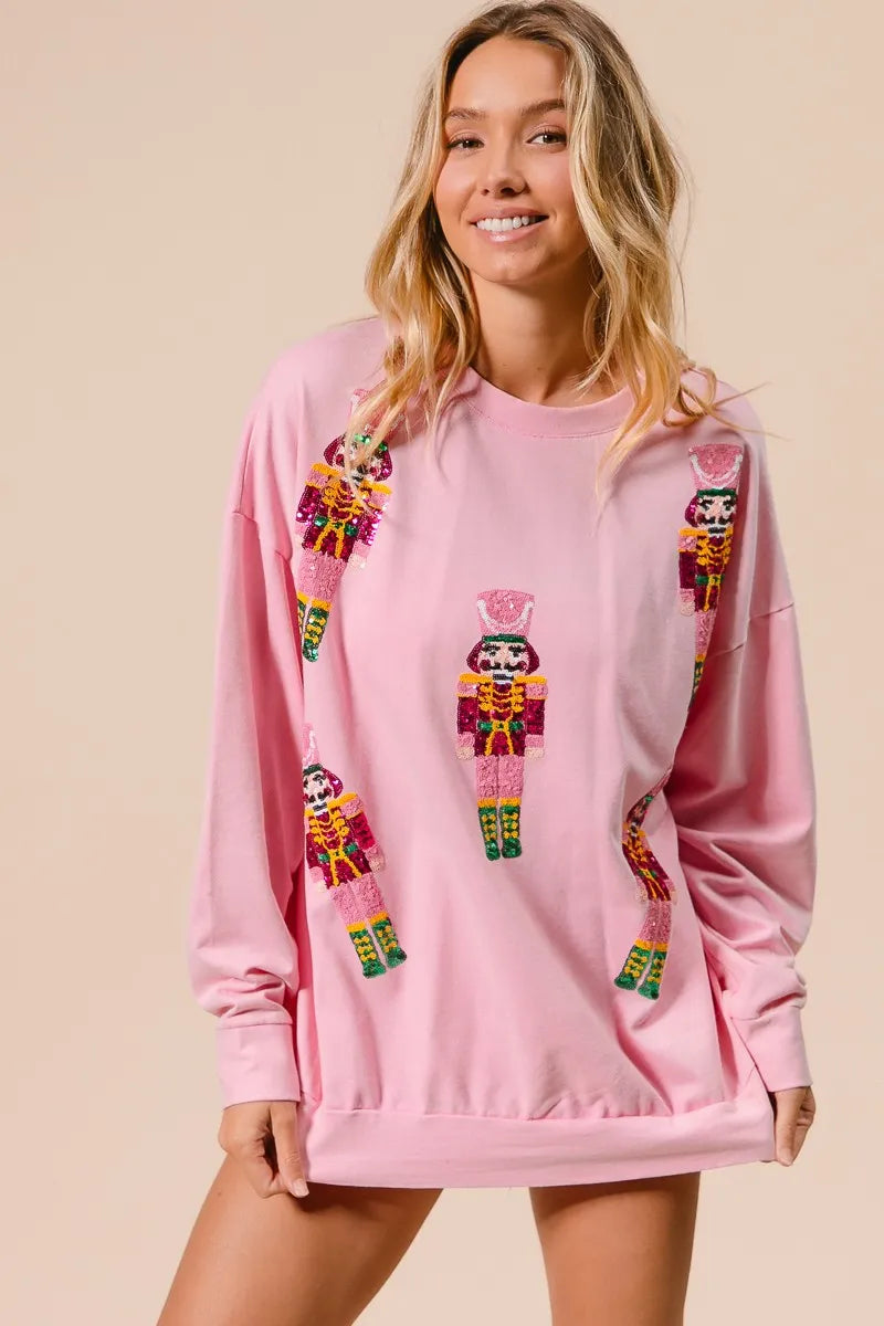 Sequin Nutcrackers Embroidery Christmas Sweatshirt