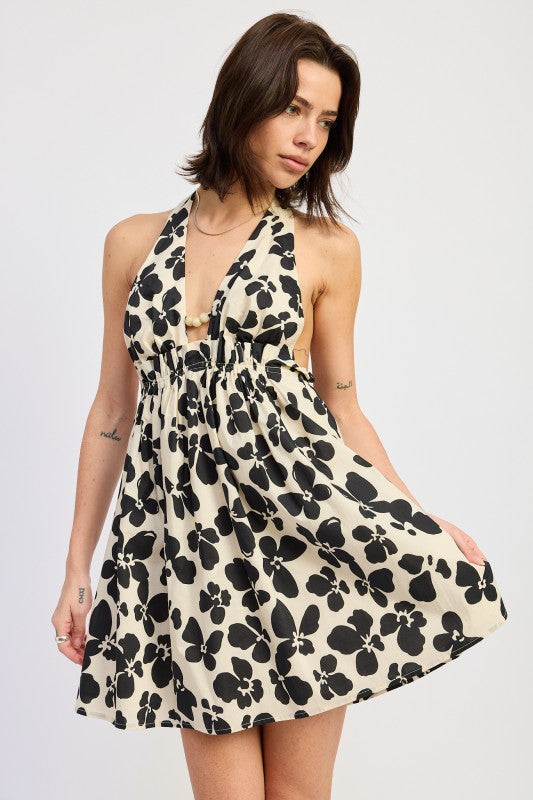 CINCHED WAIST MINI HALTER DRESS See size chart under “more details”