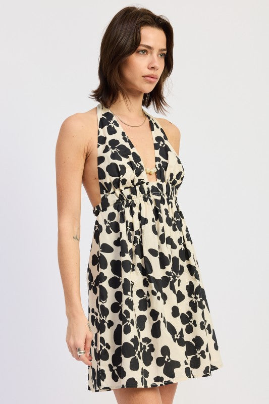CINCHED WAIST MINI HALTER DRESS See size chart under “more details”