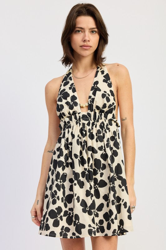 CINCHED WAIST MINI HALTER DRESS See size chart under “more details”