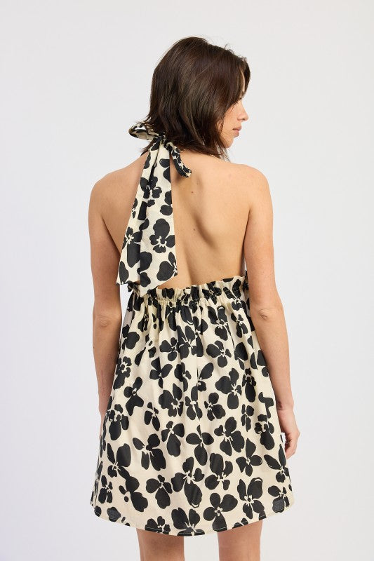 CINCHED WAIST MINI HALTER DRESS See size chart under “more details”