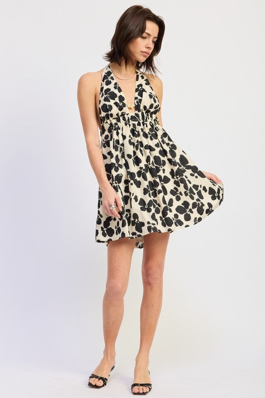 CINCHED WAIST MINI HALTER DRESS See size chart under “more details”
