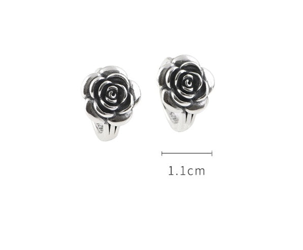 S925 Silver Vintage Distressed Rose Earrings