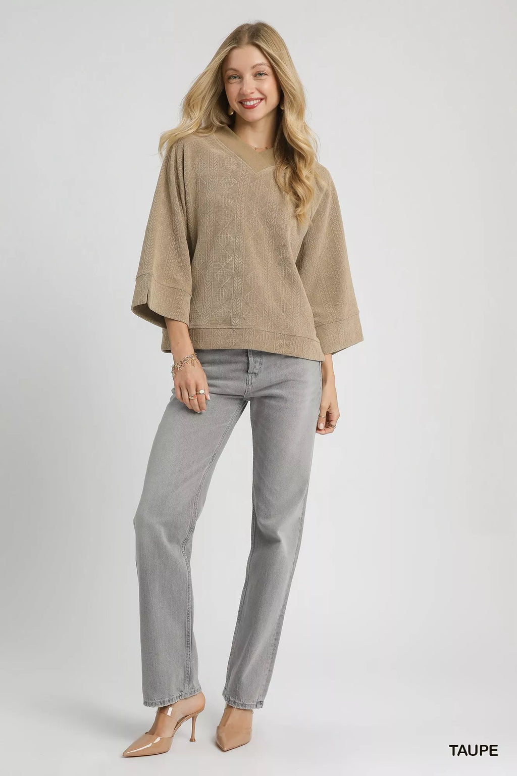 Textured Knit V-Neck Top