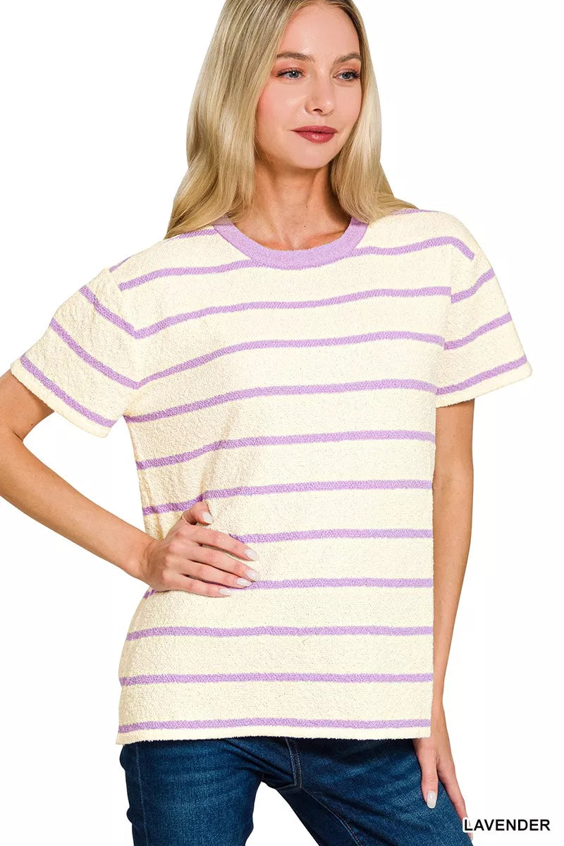 Textured Striped Crew Neck T-Shirt