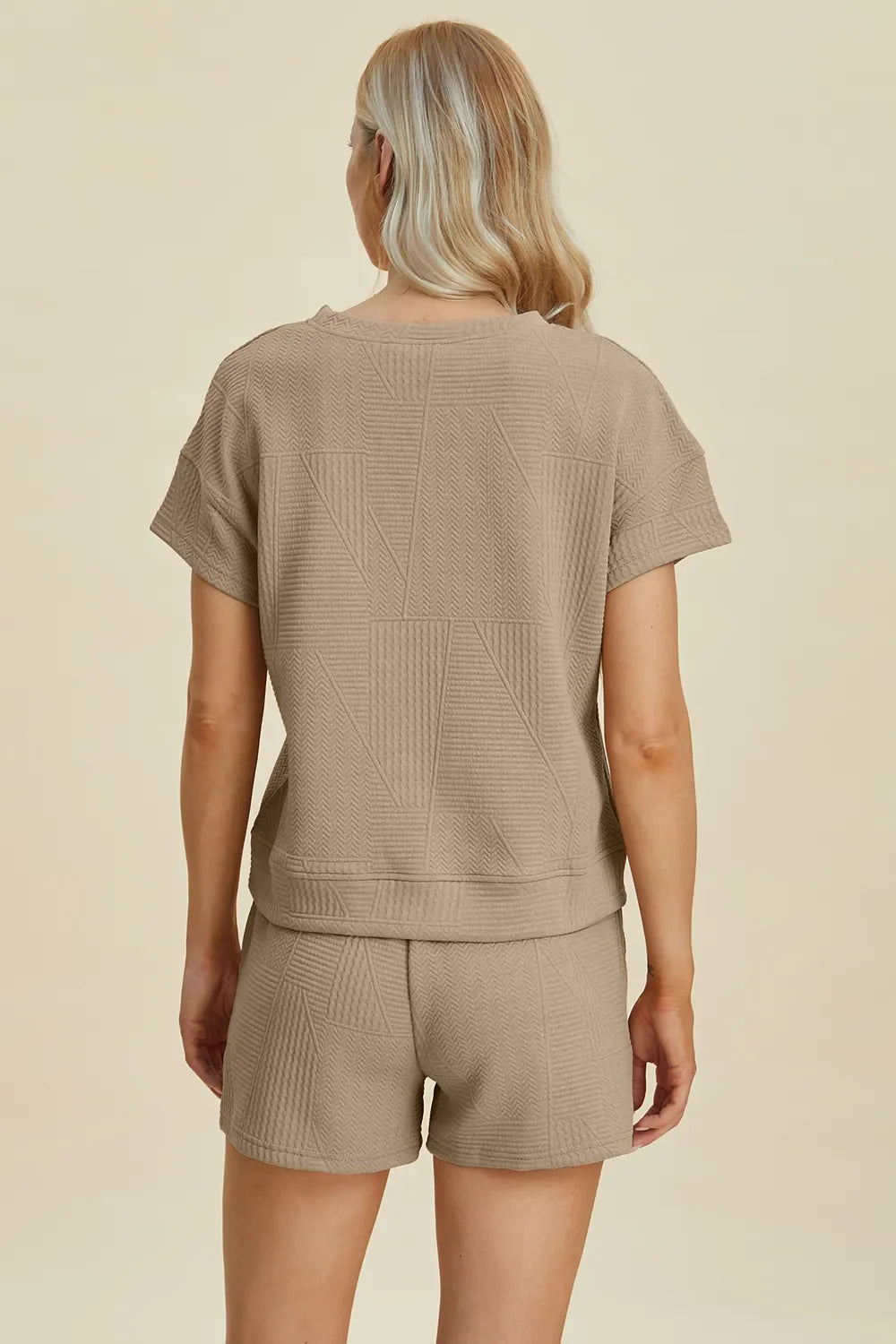 I am a Fashion Junky Full Size Texture Short Sleeve Top and Shorts Set
