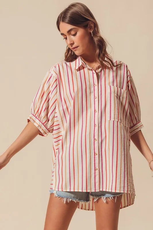 Multicolored Stripe Button Down Shirt