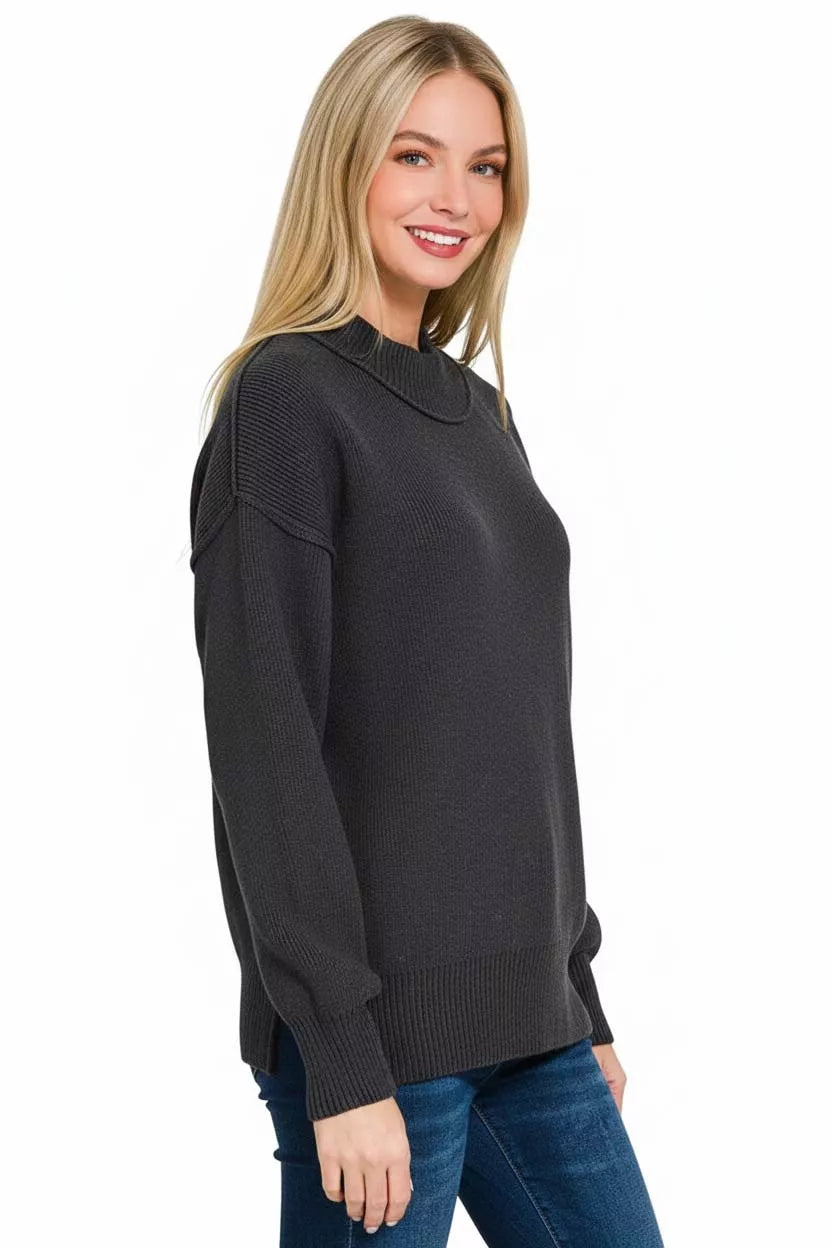 Wide Neckband Drop Shoulder Sweater