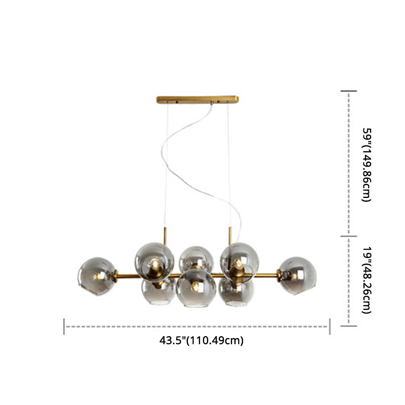 DecorBites™ Mid-Century Gold Island Pendant Light - 8 Lights, Spherical Glass, Perfect for Dining Table