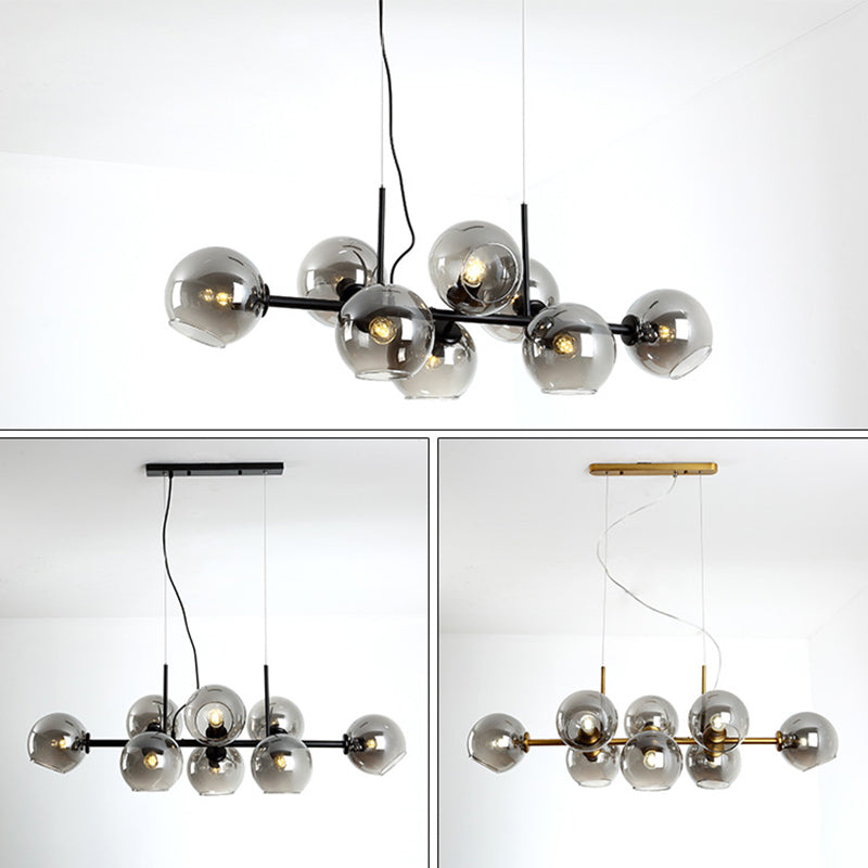 DecorBites™ Mid-Century Gold Island Pendant Light - 8 Lights, Spherical Glass, Perfect for Dining Table