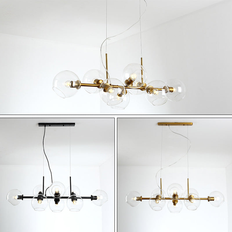 DecorBites™ Mid-Century Gold Island Pendant Light - 8 Lights, Spherical Glass, Perfect for Dining Table