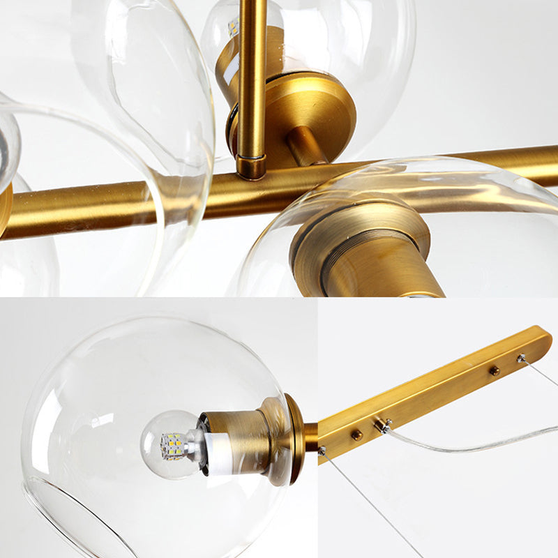 DecorBites™ Mid-Century Gold Island Pendant Light - 8 Lights, Spherical Glass, Perfect for Dining Table