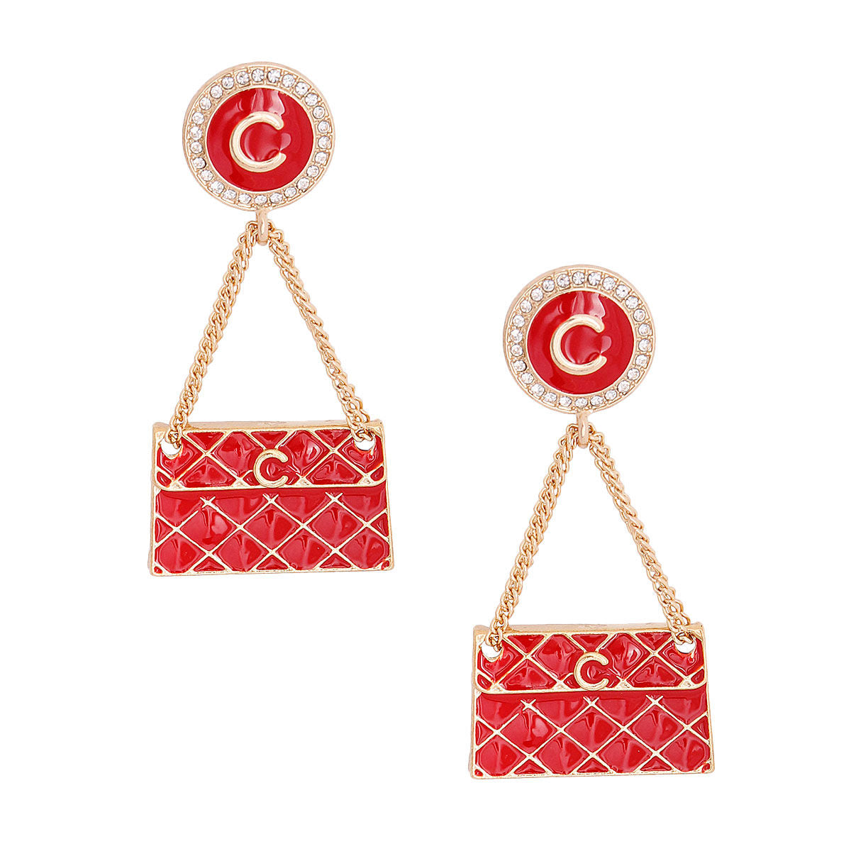 Quilted Red Bag and Gold Earrings Set Stylish Fashion Accessories