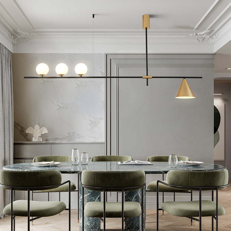 DecorBites™ Minimalist Modern Linear Chandelier with Spherical White Glass Ceiling Light Fixture